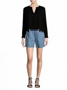 10 Crosby Derek Lam Pintuck Tassel Trim Top in BLACK Size 6
